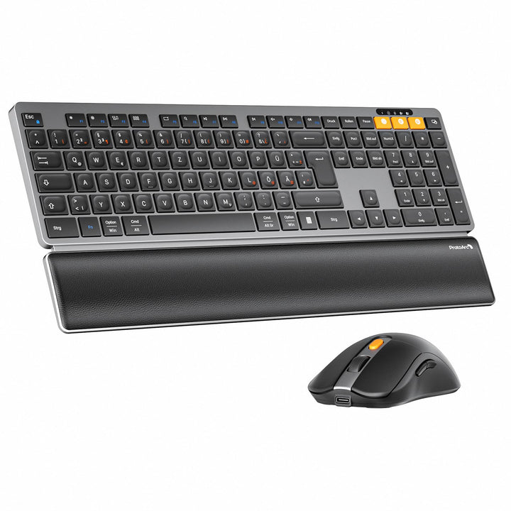 ProtoArc Kabellos Tastatur Maus Set, KM60 Full-Size Bluetooth Tastatur und Maus mit Handballenauflag