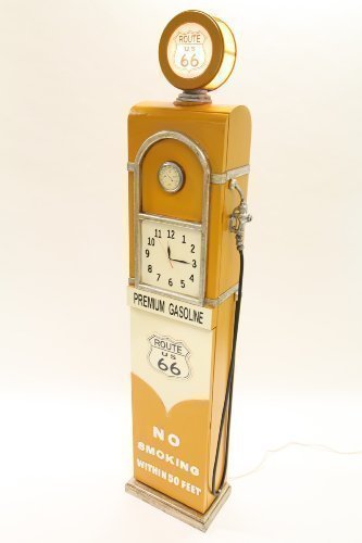 Design-Schrank Zapfsäule mit Uhr und Licht, Retro, Gelb, Vollholz, 187cm