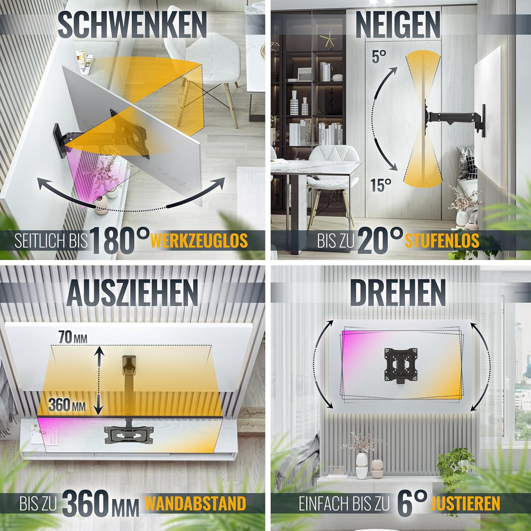 RICOO TV Monitor Wandhalterung Schwenkbar Gasdruckfeder für 23-43 Zoll, Universal TV Halterung S4322