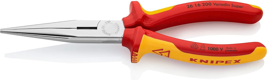 Knipex Flachrundzange mit Schneide (Storchschnabelzange) verchromt, VDE-geprüft 200 mm (SB-Karte/Bli