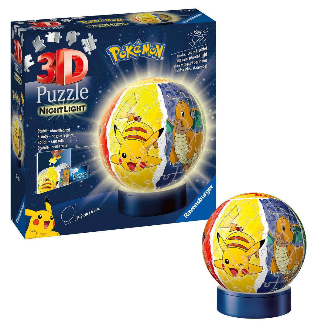Ravensburger 3D Puzzle 11547 - Nachtlicht Puzzle-Ball Pokémon - 72 Teile - für Pokémon Fans ab 6 Jah