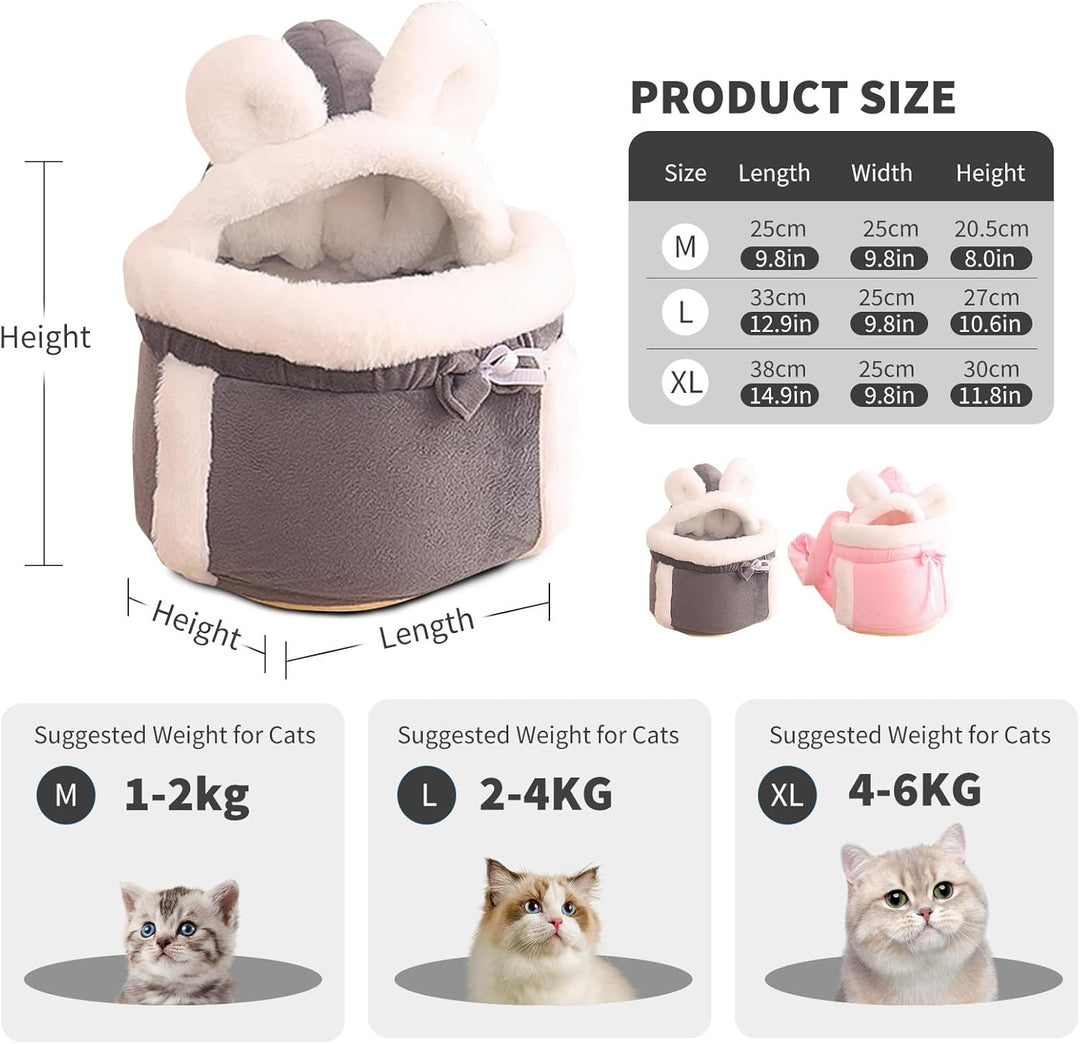 PETCUTE Katzen Tragetasche, Atmungsaktive Haustier-Rucksack mit 2 Taschen, Weicher und Warmer Hausti