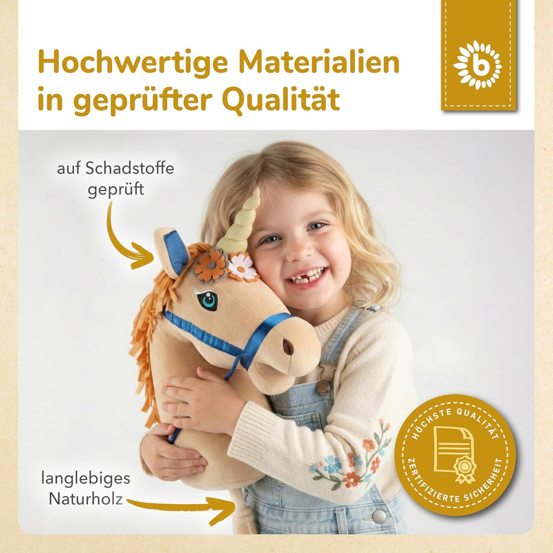 Bieco Steckenpferd Kinder Einhorn Magic | Hobby Horse | Rollen | Holz Stab | Stock Pferde Schöne für