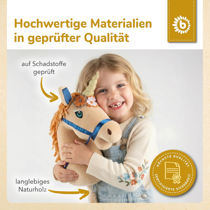 Bieco Steckenpferd Kinder Einhorn Magic | Hobby Horse | Rollen | Holz Stab | Stock Pferde Schöne für