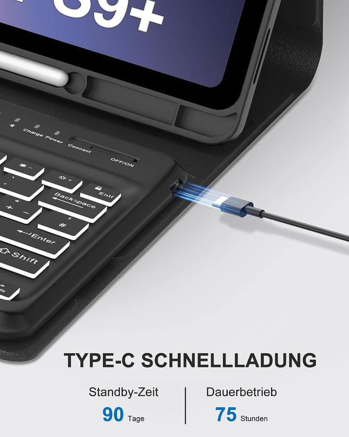 Für Tab S10 Plus 12.4" Tastaturhülle mit Beleuchtung QWERTZ | Für Galaxy Tab S10+ Hülle - Mit 7-Farb