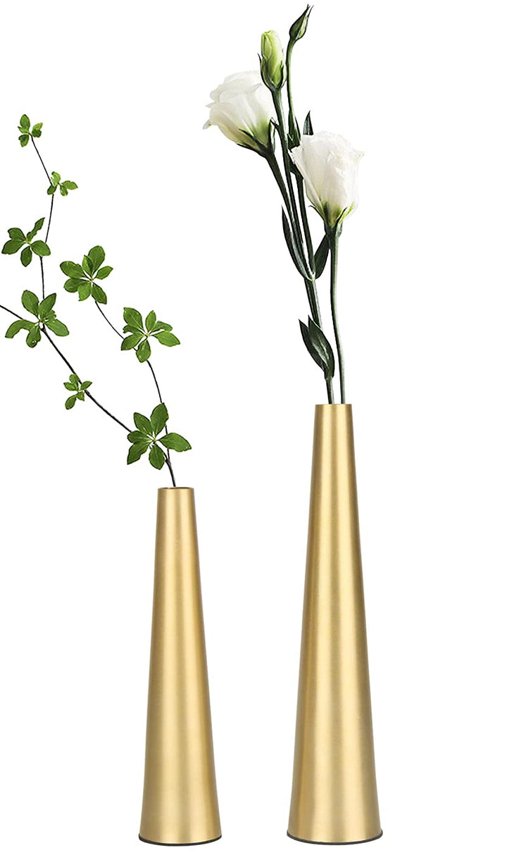 Vixdonos 10,5/21,6 cm goldene Metallvase, kleine Blumenvase, 2 Stück, konische Vase für Hochzeitstis