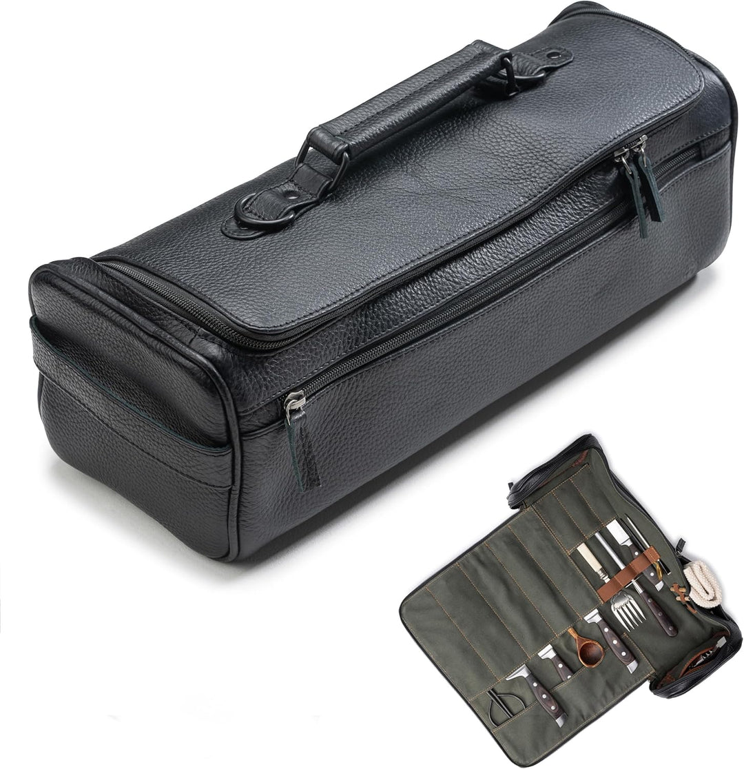 Angus Stoke Premium Messerkoffer aus Leder, XXL Messertasche mit vielen Extras und Stauraum, Koch-Ro
