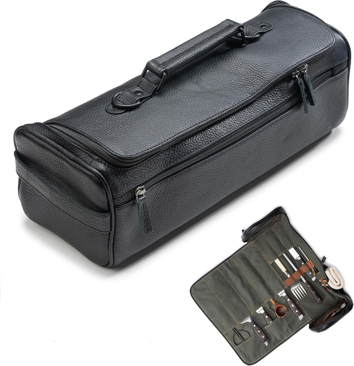 Angus Stoke Premium Messerkoffer aus Leder, XXL Messertasche mit vielen Extras und Stauraum, Koch-Ro