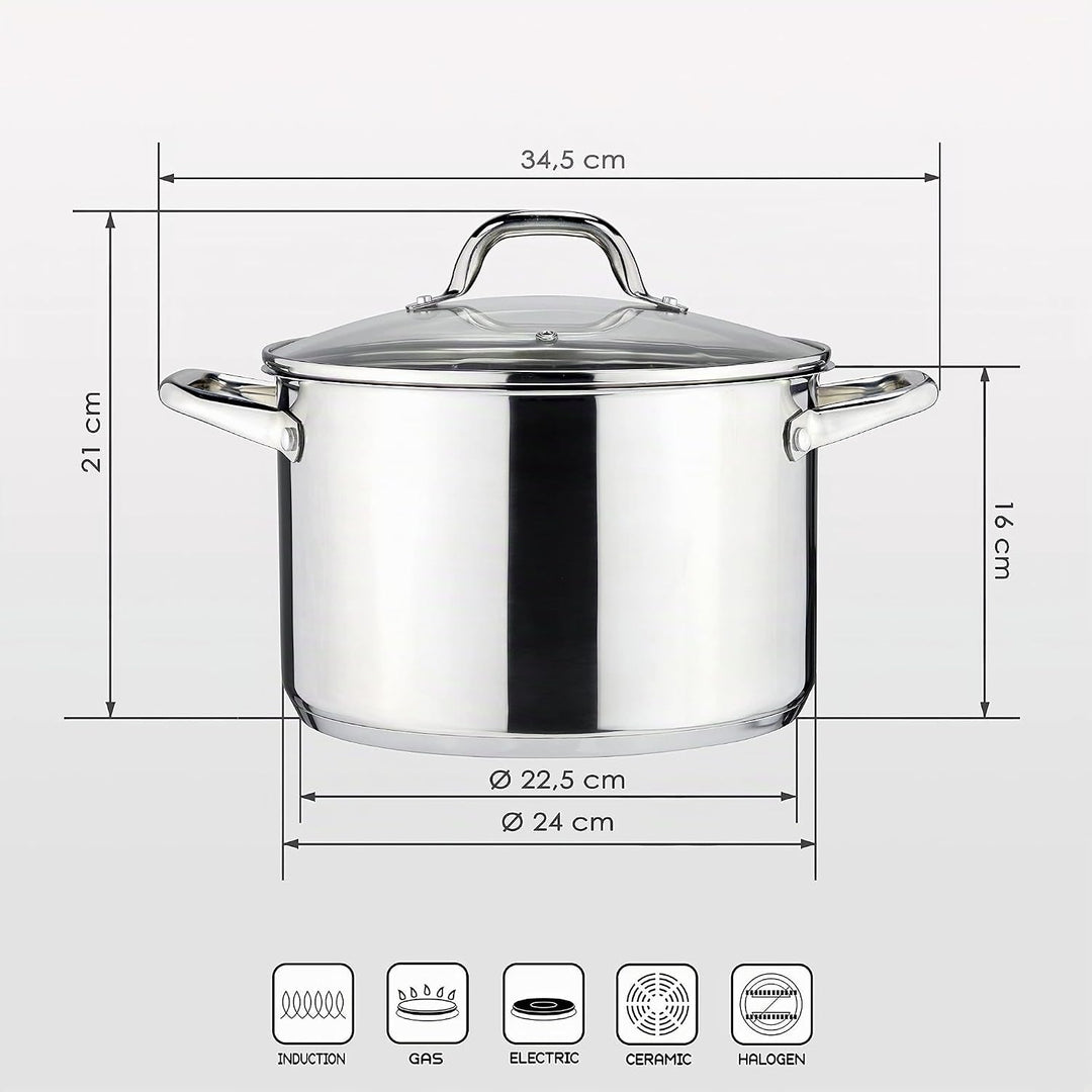 Linnuo Topf 6,8l mit Glasdeckel, Edelstahltopf, Griff Nicht heiss | Topf Induktion geeignet, Stabile