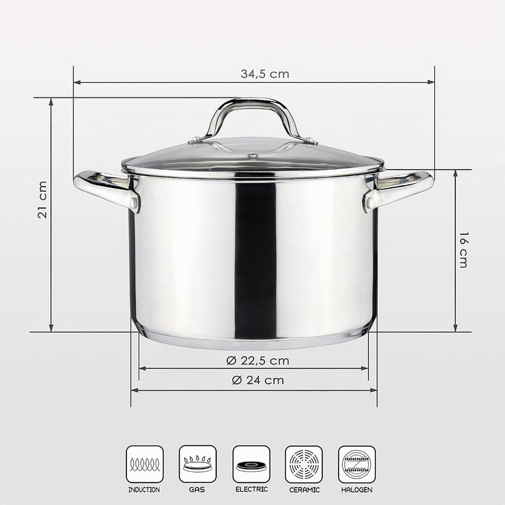 Linnuo Topf 6,8l mit Glasdeckel, Edelstahltopf, Griff Nicht heiss | Topf Induktion geeignet, Stabile