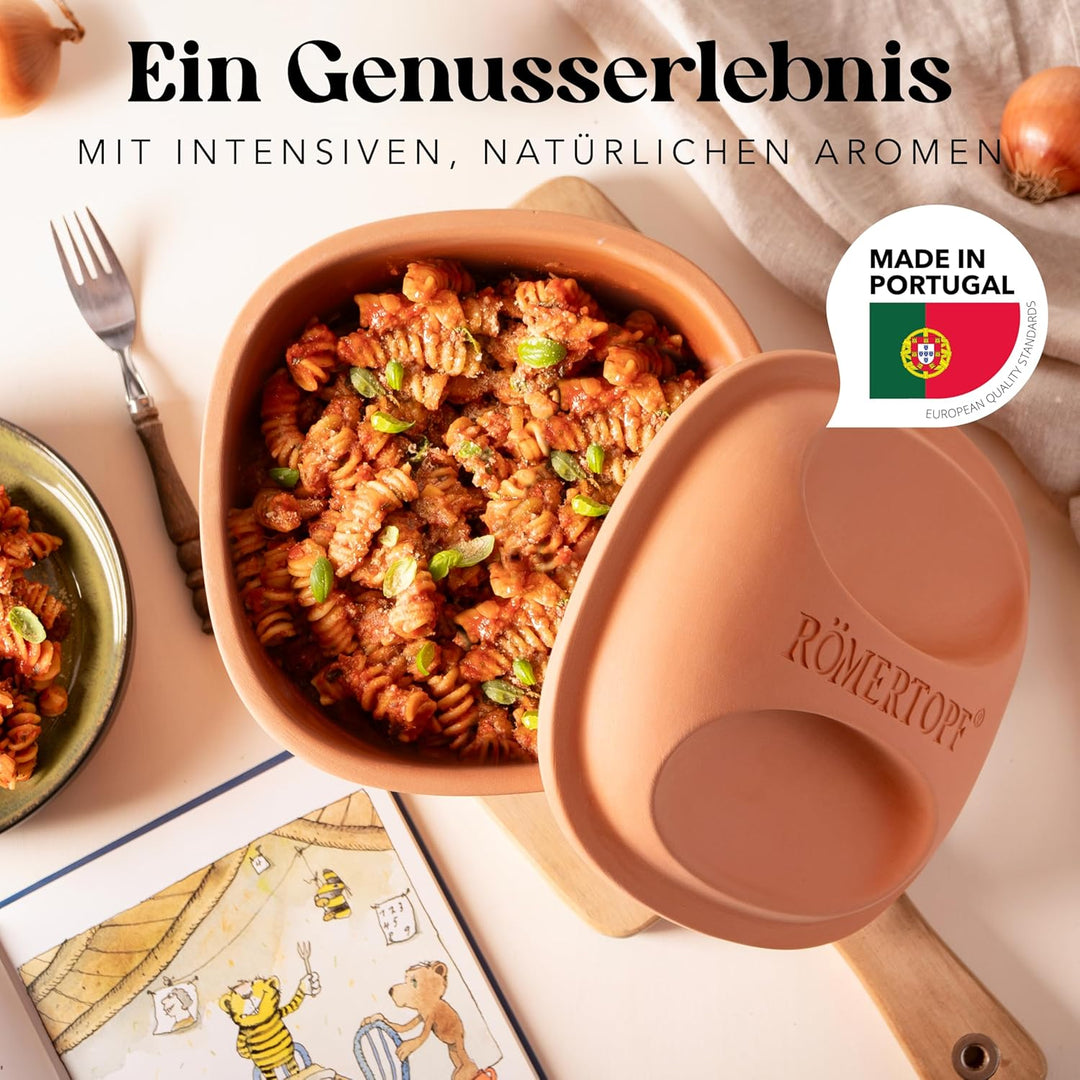 Römertopf Multibräter quadratisch aus Naturton Keramik Bräter für bis zu 4 Personen &amp; einem Volumen