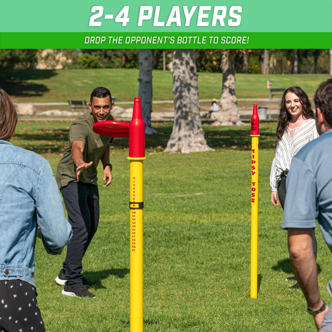 GoSports Tipsy Toss Game Set – Flying Disc Bottle Drop Yard Spiel, Gelb Pro, Pro