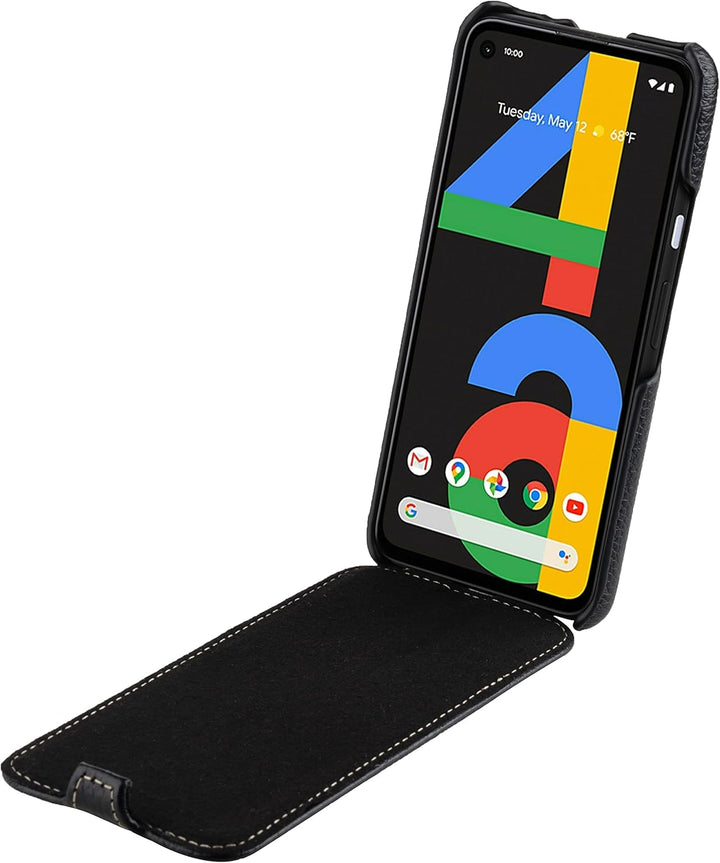 STILGUT UltraSlim kompatibel mit Google Pixel 4a 4G Hülle - Pixel 4a Flip Case aus Leder, Klapphülle