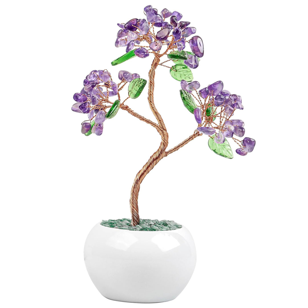 Nupuyai Amethyst Kristall Baum Feng Shui Edelstein Baum mit Keramische Basis, Glücksbaum, Geldbaum G