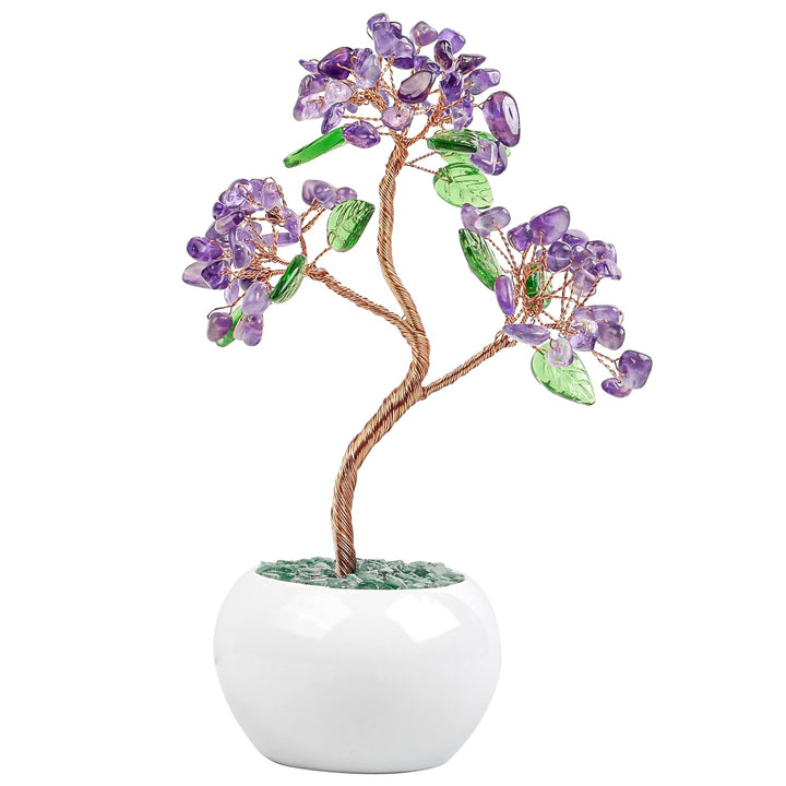 Nupuyai Amethyst Kristall Baum Feng Shui Edelstein Baum mit Keramische Basis, Glücksbaum, Geldbaum G