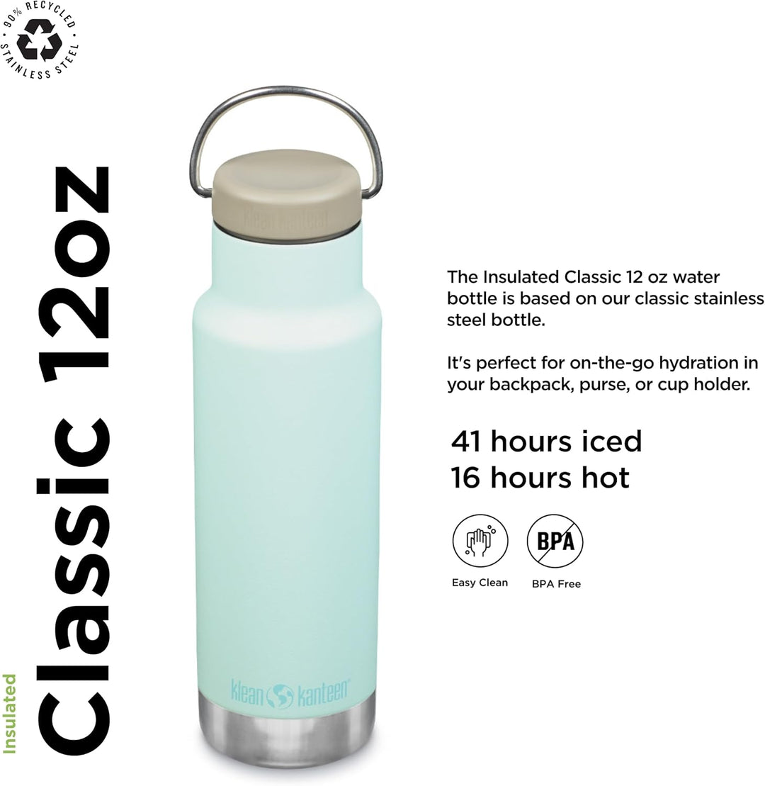 Klean Kanteen Isoliert, klassisch, schmal, 340 g (mit Schlaufenkappe), Blau Blau Getönt, Blau Getönt