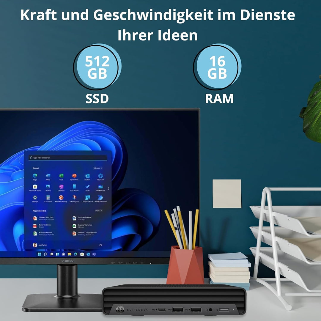 HP Bundle EliteDesk 600 G6 Mini-PC | Intel Core i5-10500T | 16 GB RAM | 512 GB SSD Nvme Monitor 27"