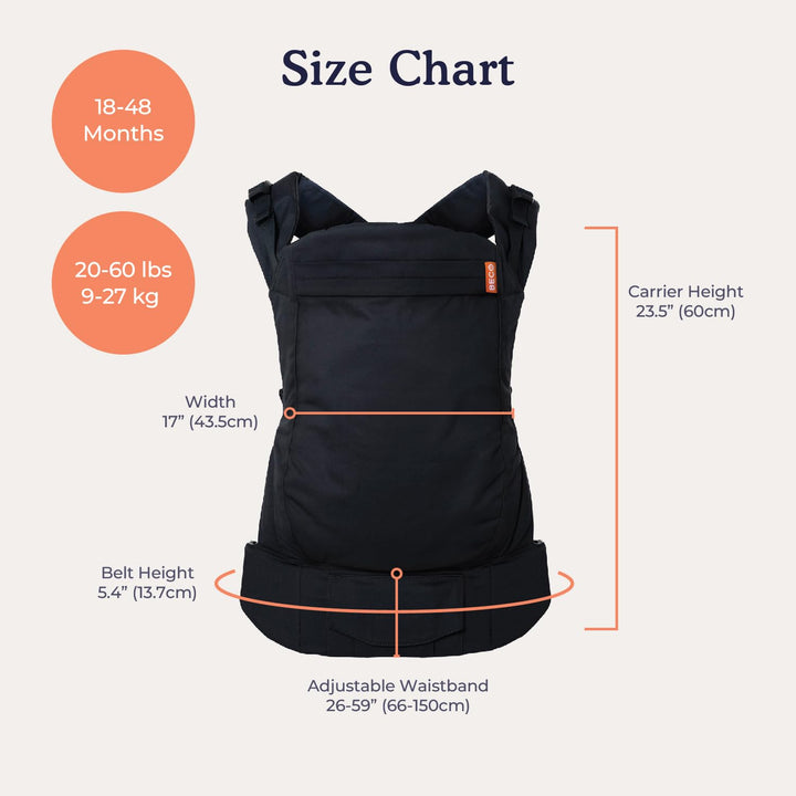 Beco Toddler Babytrage mit extra breitem Sitz - Kindertragerucksack aus 100% Baumwolle, 2 Trageposit