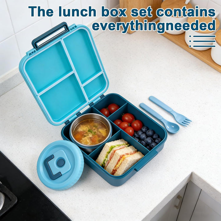 Lunch Box Set mit 320ml Thermobehälter für Essen, Auslaufsicher Brotdose mit 4 Fächern, Auslaufsiche