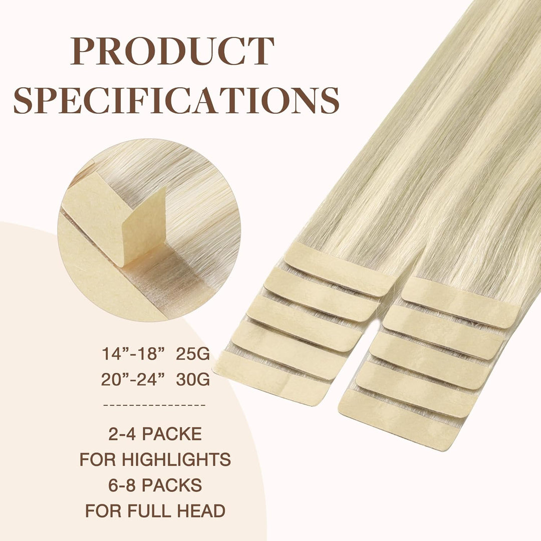 GOO GOO Tape in Extensions Echthaar, Tape Extensions Echthaar, 35cm 25g 10pcs, Extensions Echthaar,
