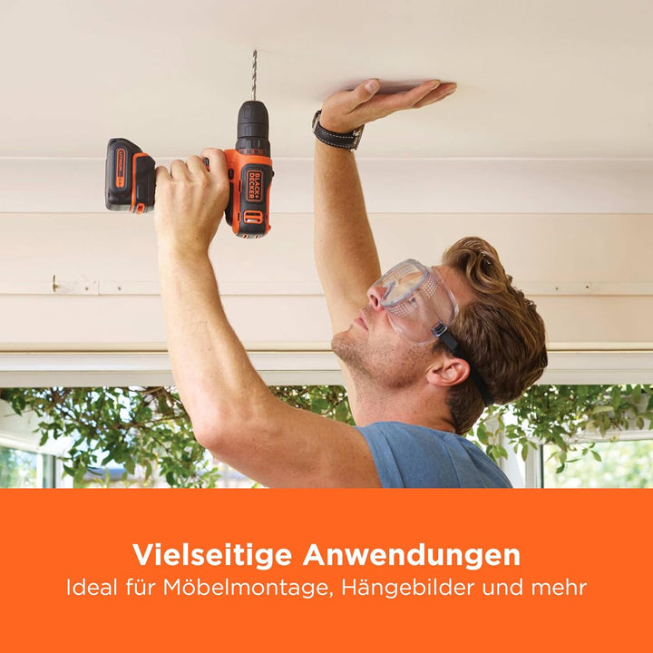 Black+Decker Li-Ion Ultra-Kompakt-Bohrer (Kleiner Akkuschrauber mit ergonomischem Softgriff und LED-