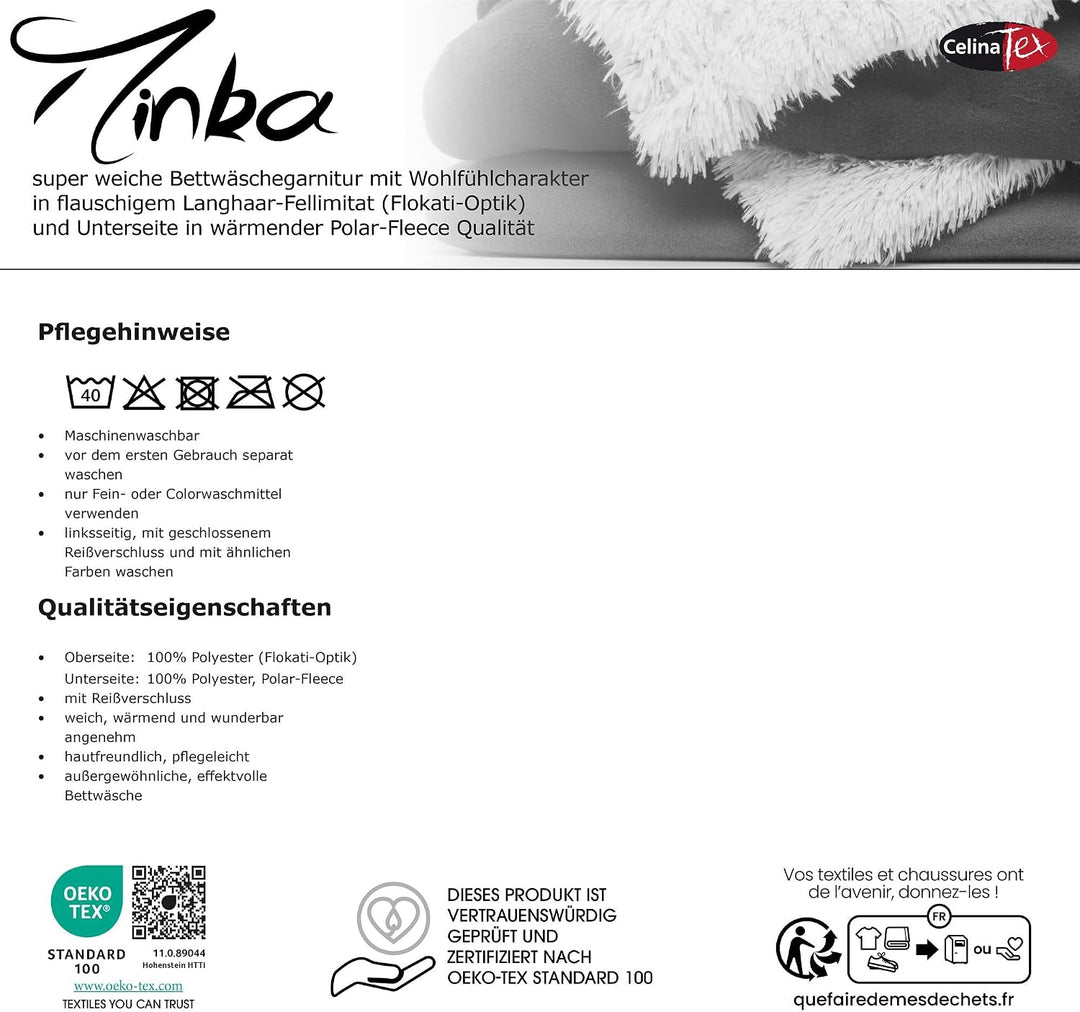 CelinaTex Minka Bettwäsche 200 x 220 cm 3teilig Longhair Felloptik Bettbezug Creme weiss braun 200 x