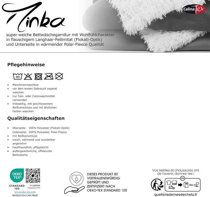 CelinaTex Minka Bettwäsche 200 x 220 cm 3teilig Longhair Felloptik Bettbezug Creme weiss braun 200 x