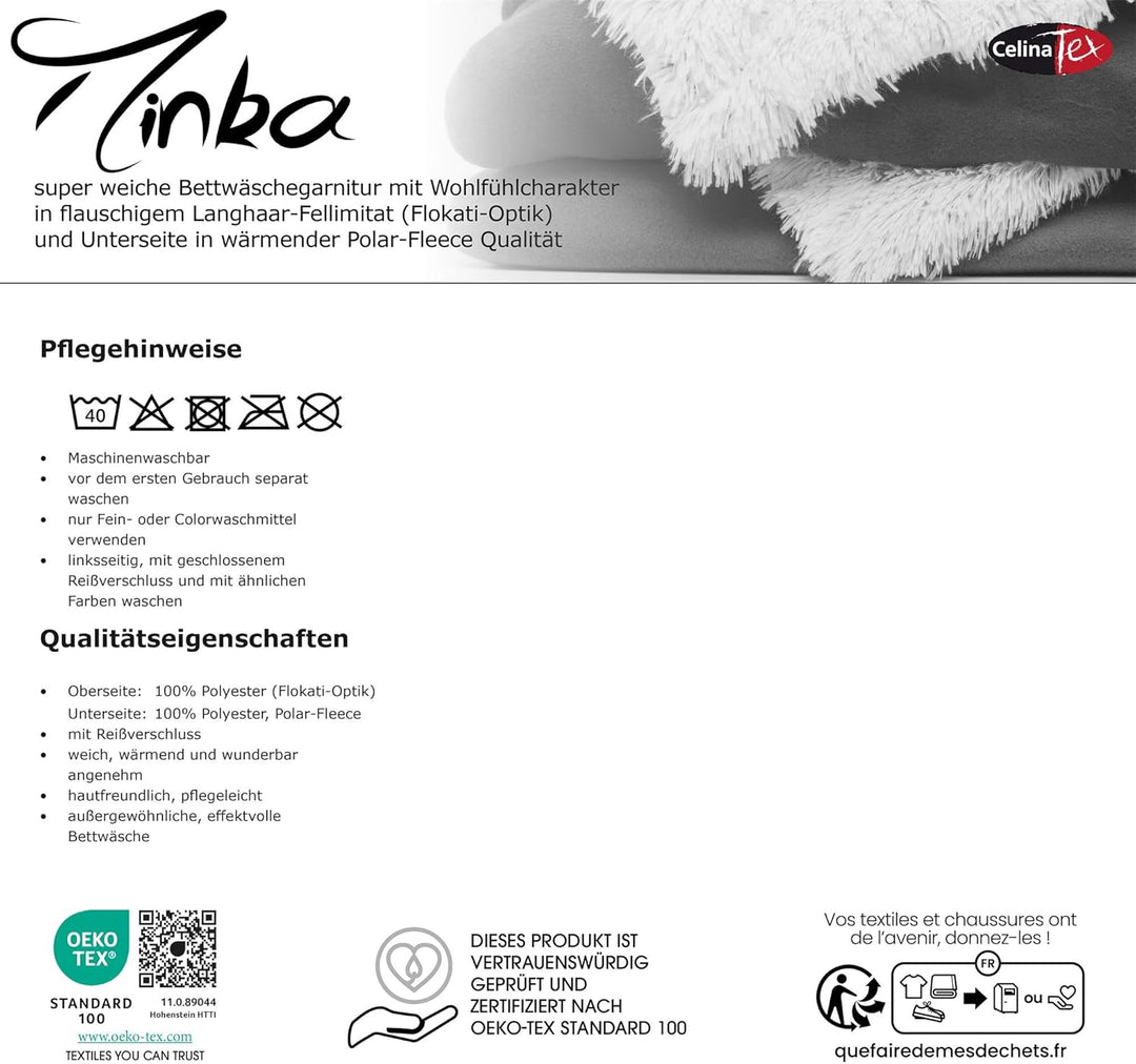 CelinaTex Minka Bettwäsche 200 x 220 cm 3teilig Longhair Felloptik Bettbezug Creme weiss braun 200 x