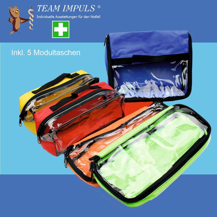 Team Impuls - Notfallrucksack - rot - Nylon - LEER - mit 4 Aussentaschen - Gr. L