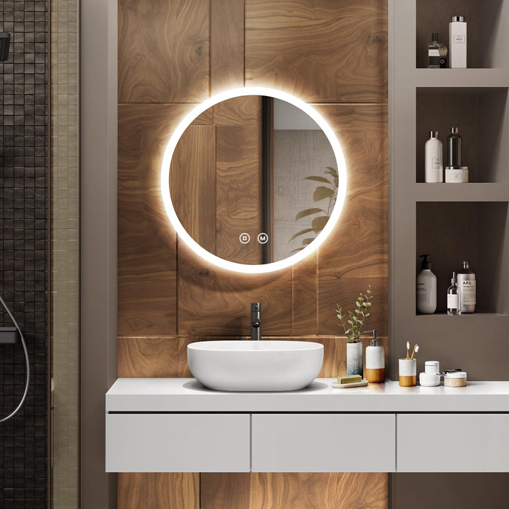 EMKE Badspiegel mit Beleuchtung Rund 50cm LED Spiegel mit Beleuchtung Dimmbar 3 Lichtfarben, Beschla