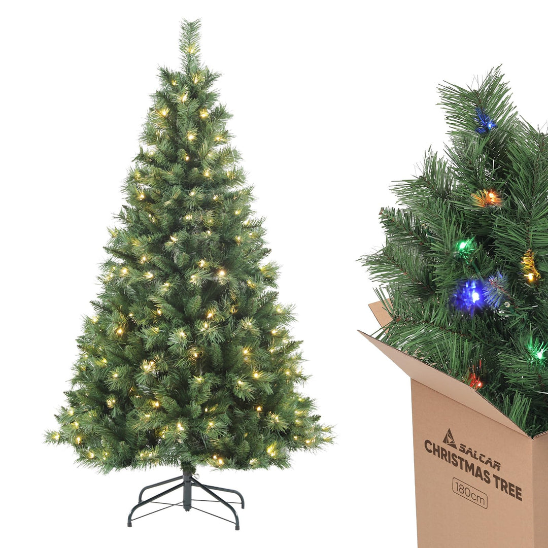 SALCAR Künstlicher Weihnachtsbaum mit Beleuchtung 180 cm, Tannenbaum Künstlich mit Handschuhen und 2
