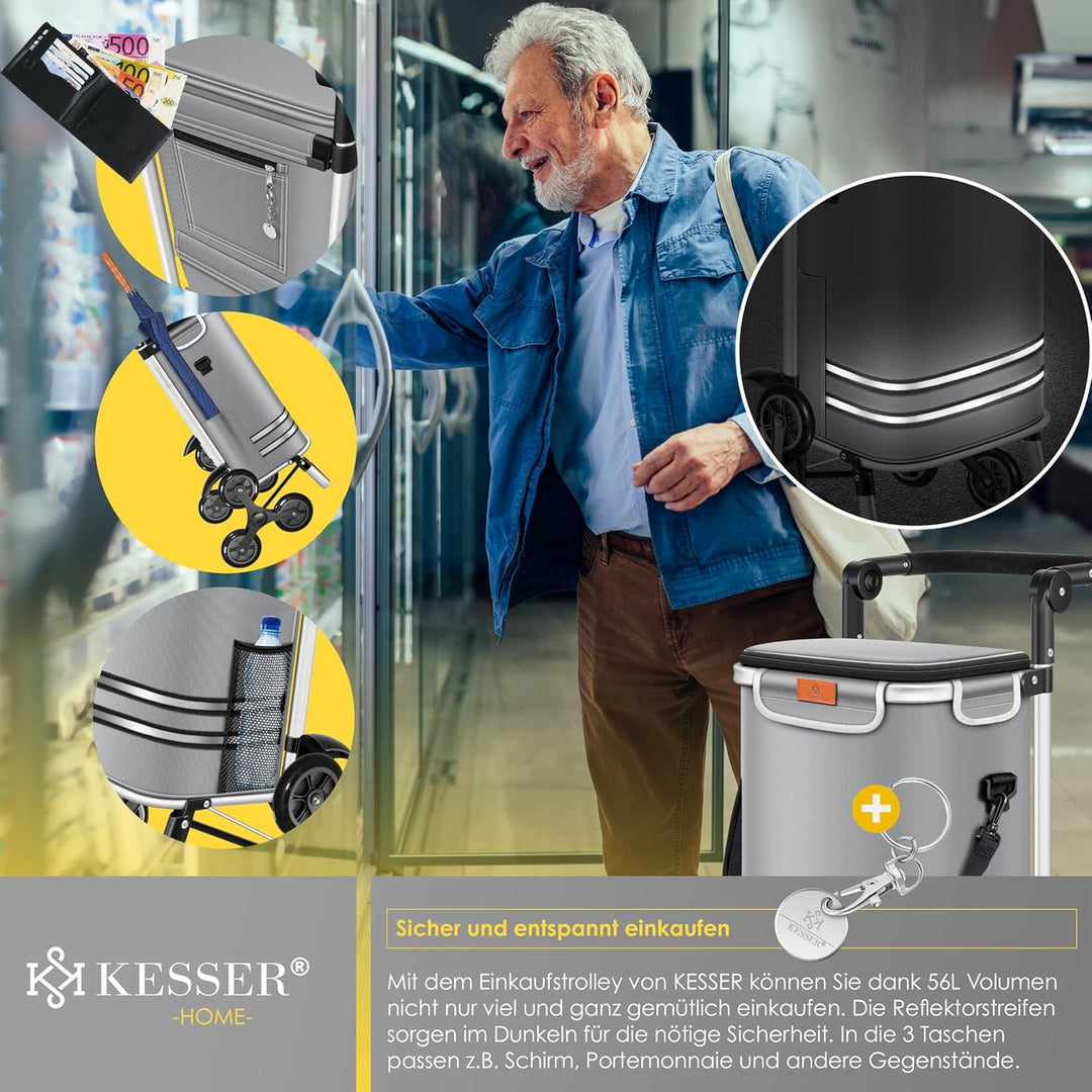 KESSER® Einkaufstrolley Treppensteiger mit Kühlfach klappbar mit 56L Kapazität und belastbar bis 50k