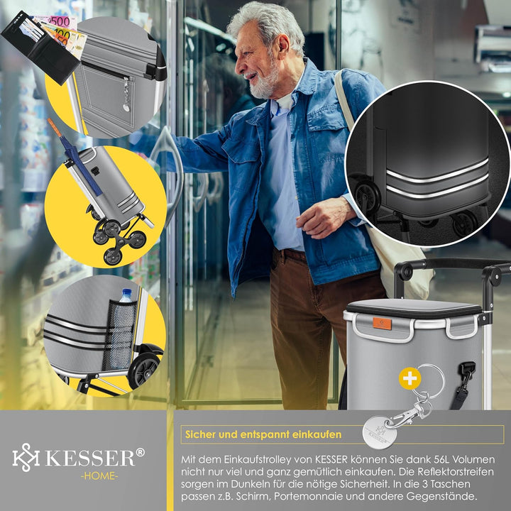 KESSER® Einkaufstrolley Treppensteiger mit Kühlfach klappbar mit 56L Kapazität und belastbar bis 50k