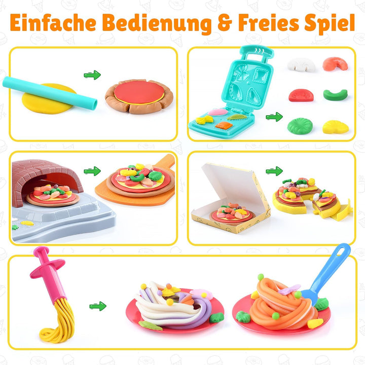 PLAY 2 in 1 Knete Set Zubehör Kitchen Creations, DIY Knete Eismaschine Pizzaofen, 37 Pcs Kinderknete
