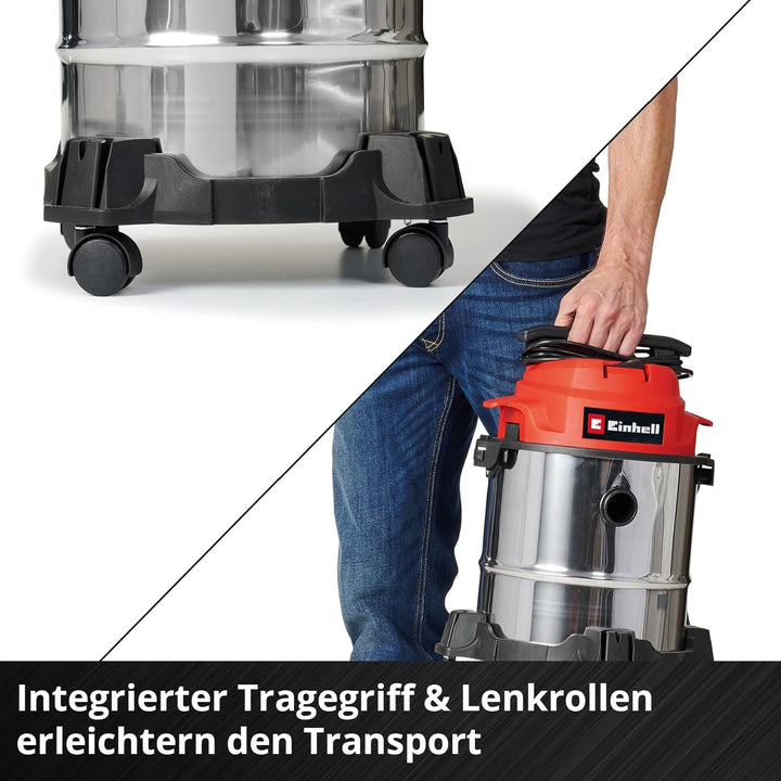 Einhell Nass-Trockensauger TC-VC 1812/1 S (1250 W, 180 mbar, 4 Lenkrollen, 12 L Behälter, inkl. Fuge