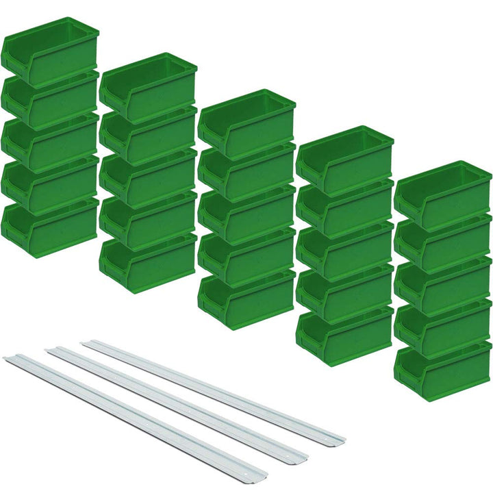 BRB Set - 25x Sichtstapelkästen Profi LB5, grün, Inhalt 0,85 Liter, LxBxH 175x100x75 mm inkl. 3 verz
