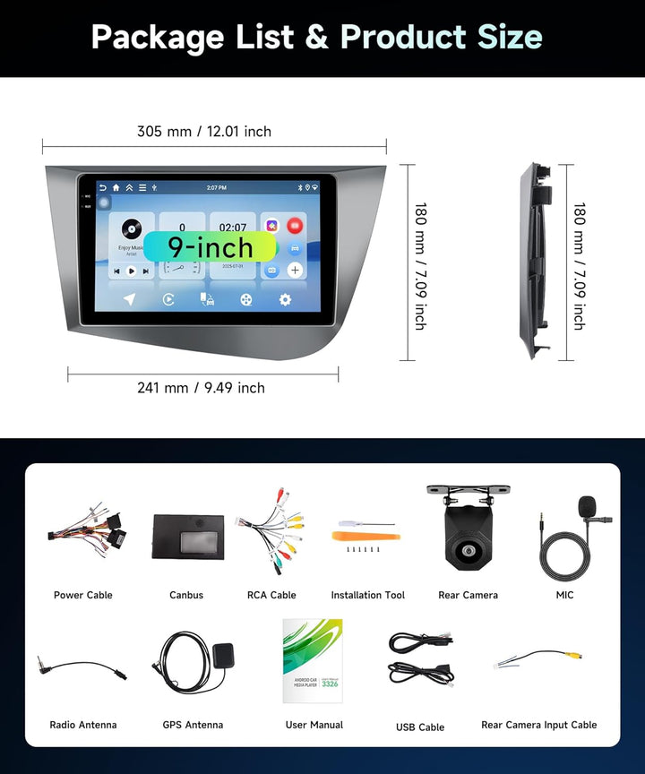 4G+64G Rimoody Android Autoradio für SEAT León MK2 2005-2012 9 Zoll HD Autoradio SEAT León 2 mit Wir