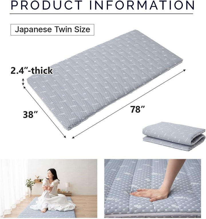 EMOOR Faltbare Hybrid-Futon-Matratze, Hoch-Resilien-Urethan, 150 N (Mittelfest), Mit Waschbarem, Gep