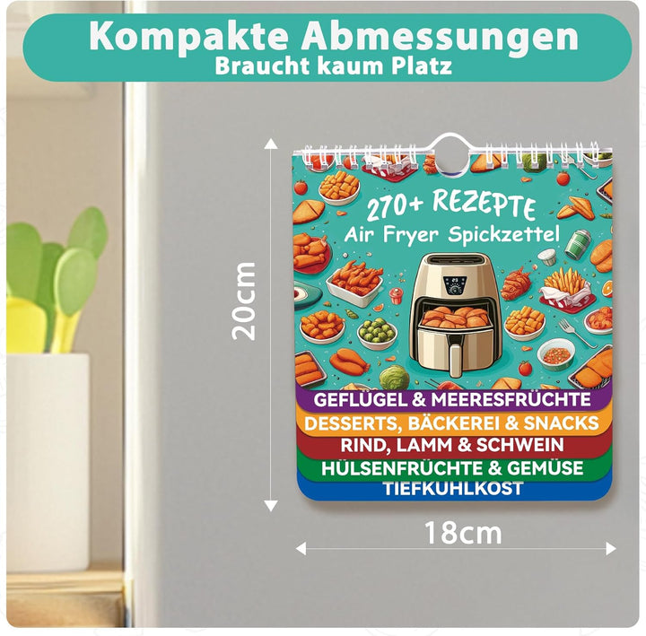 270+ Airfryer Zubehör，Airfryer Spickzettel, Magnetischer Airfryer Spickzettel mit Zeit-Temperatur-Me
