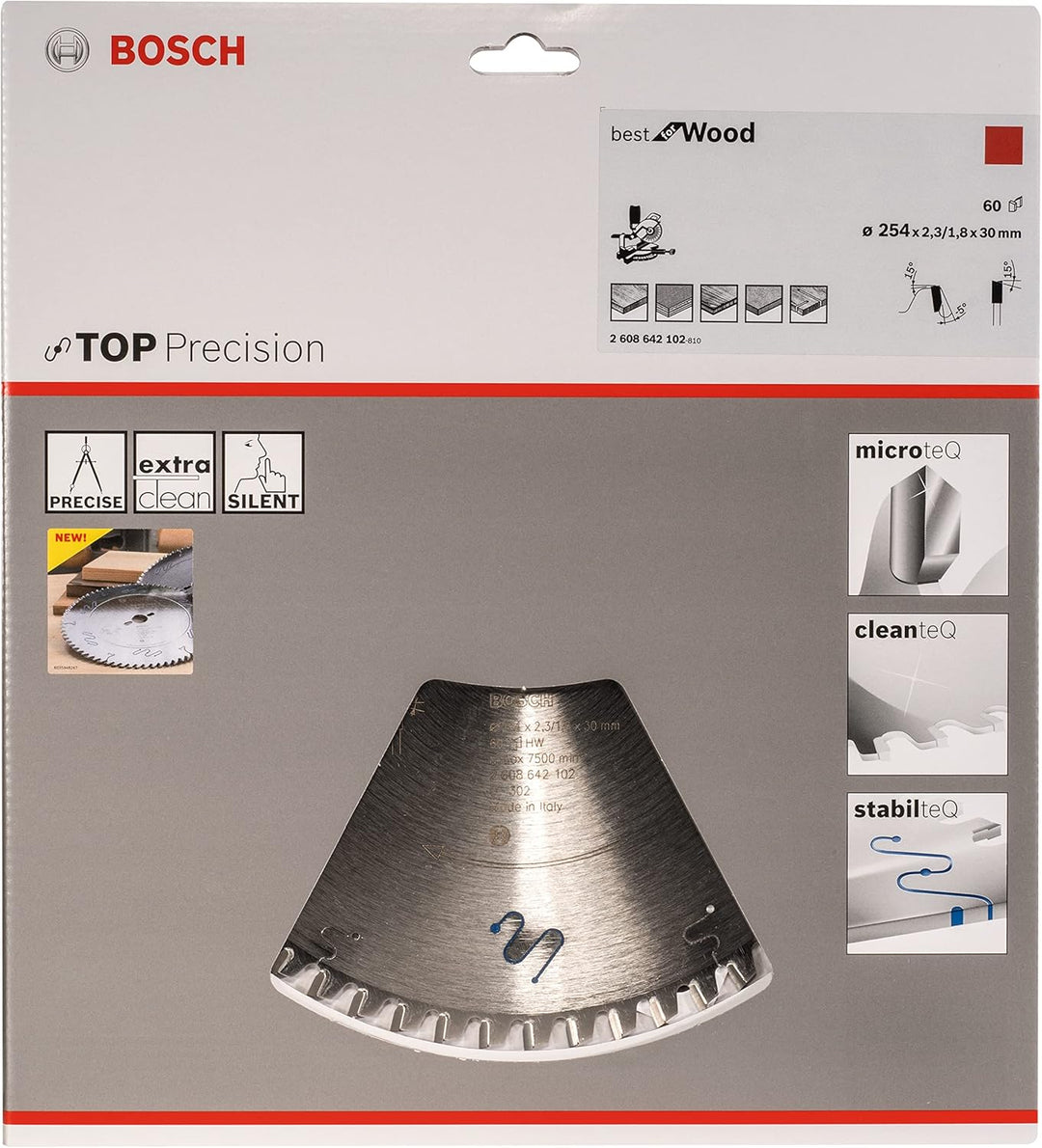 BOSCH Kreissägeblatt Top Precision Best für Wood, 254 x 30 x 2,3 mm, 60, 2608642102 254 x 30 x 2.3 m