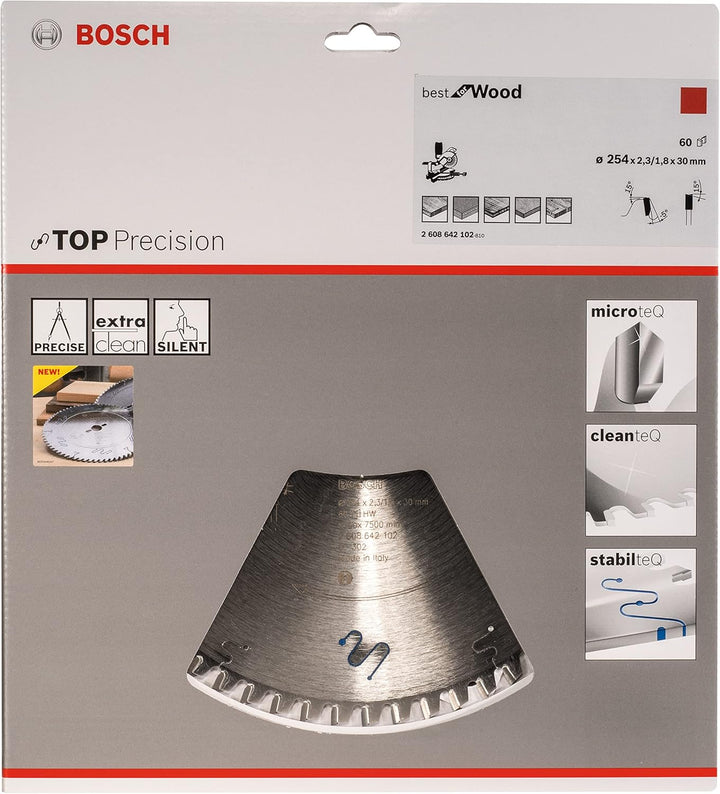 BOSCH Kreissägeblatt Top Precision Best für Wood, 254 x 30 x 2,3 mm, 60, 2608642102 254 x 30 x 2.3 m