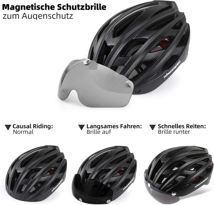 Shinmax Fahrradhelm Herren Damen Fahrradhelm mit Visier Magnetische Abnehmbarer Schutzbrille Fahrrad