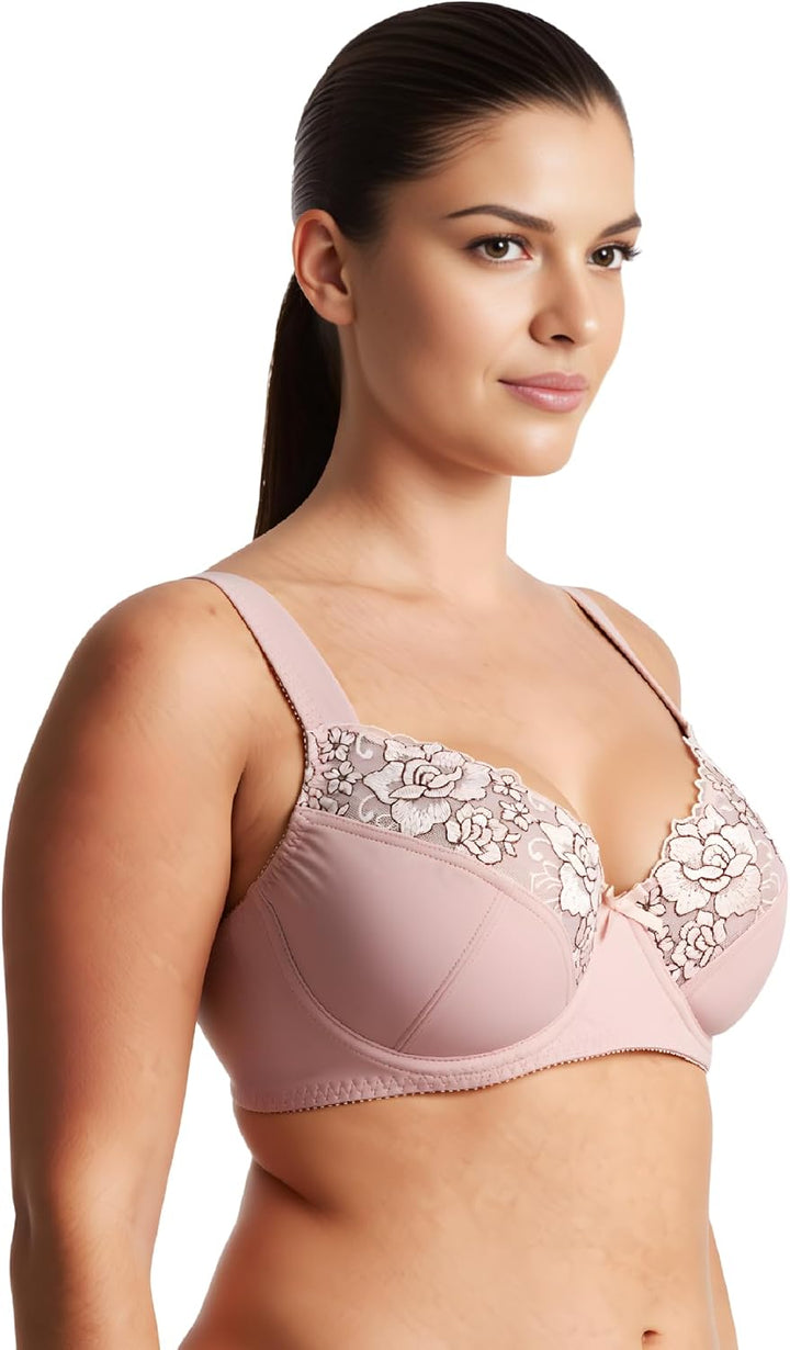 Curve Muse Damen Übergrösse Minimizer Bügel-BH mit Stickspitze - 2er Pack 75E Pink,dark Grey(2 Pack)