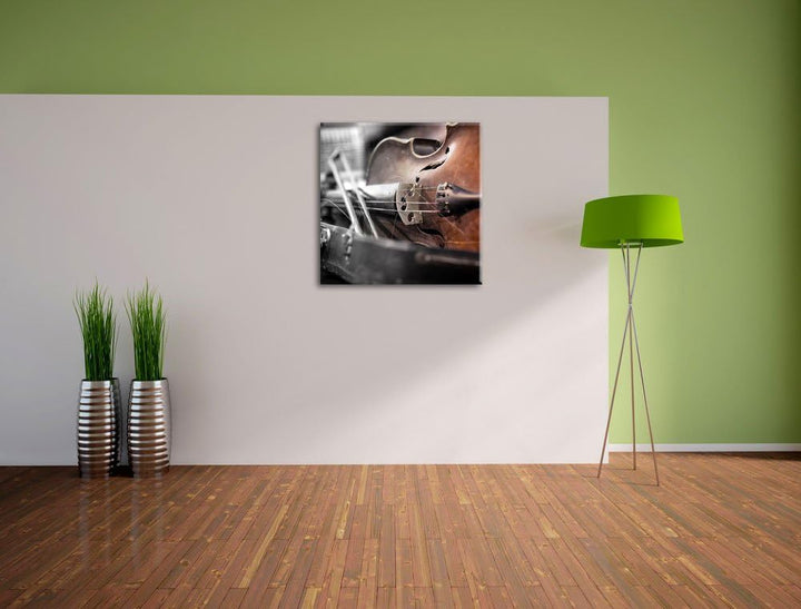 Alte Violine Schwarz/Weiss, Format: 70x70 auf Leinwand, XXL riesige Bilder fertig gerahmt mit Keilra