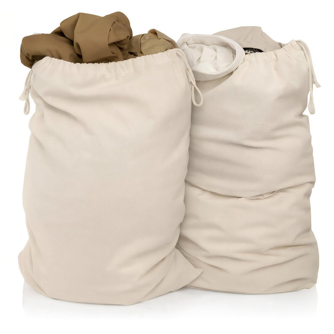 ELES VIDA® - Wäschebeutel 2 Set 50x75cm aus 100% Baumwolle - Extra grosse Heavy Duty Wäschesack - la