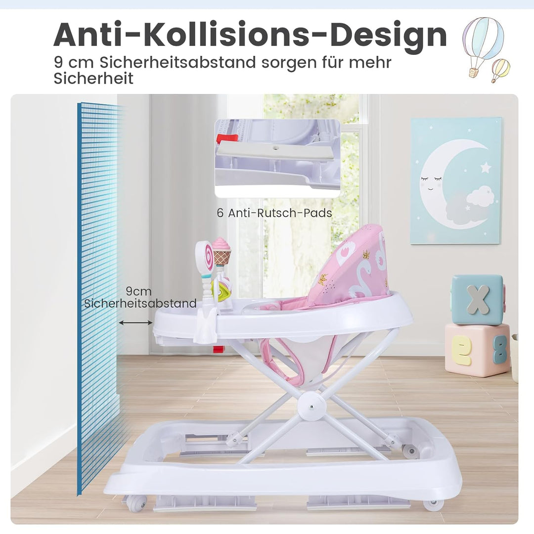 COSTWAY Lauflernhilfe Baby klappbar, Lauflernwagen 3-stufig höhenverstellbar mit Rädern, Spielzugen,