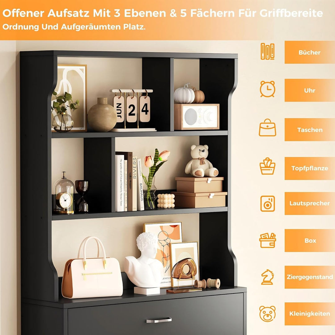 IRONCK Schuhschrank mit 2 Klappen, Schuhkipper Schmal, Schuhregal offenes Fach, Hohe Schuhaufbewahru