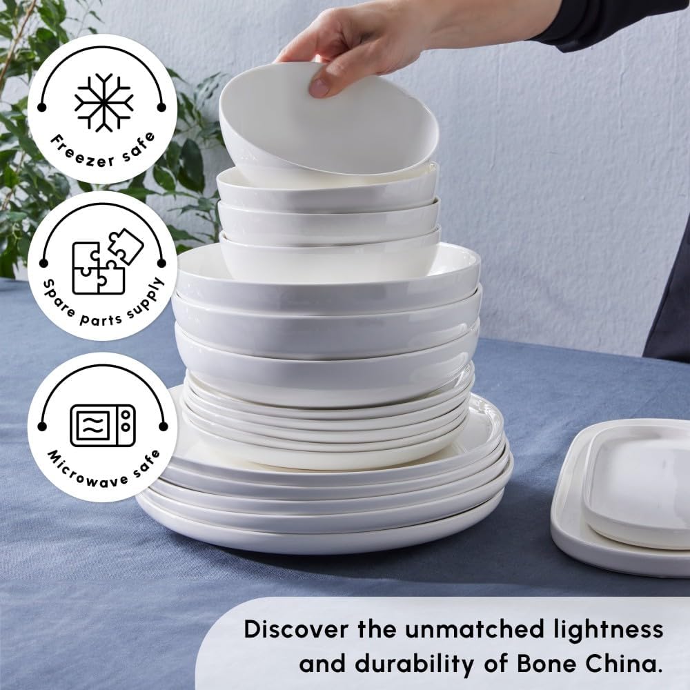 Karaca Streamline Favaro Service de Table Geschirr Set, 53 Tlg, Geschirrset 12 Personen aus Bone Chi