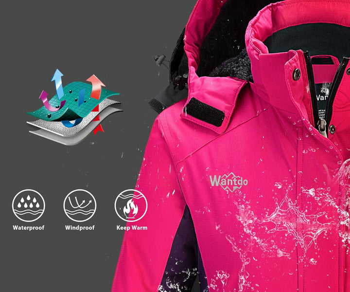Wantdo Damen Winter Skijacke Warm Fleece Mantel Berg Snowboardjacke Outdoor Kapuzen Windbreaker Jack