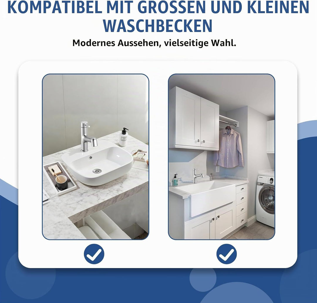 HURRAN Ausziehbare Wasserhahn Bad, Einhebelmischer für Waschbecken, Niedrig Waschtischarmatur mit 2